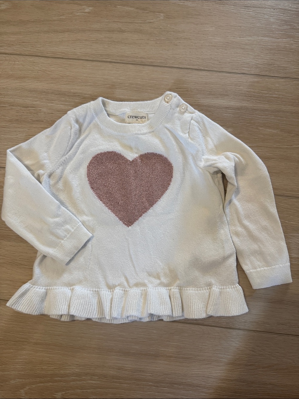 Crewcuts White Knit Sweater with Dusty Pink Heart